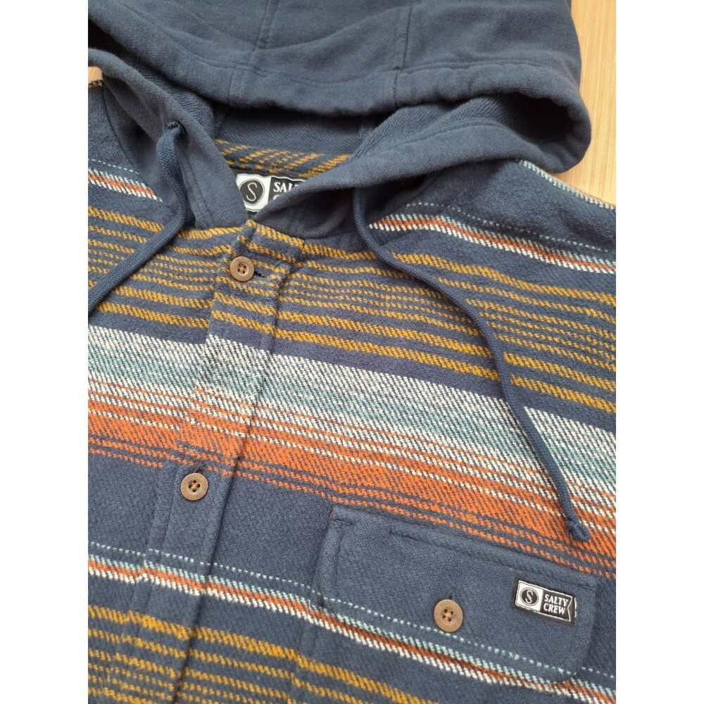 Salty Crew Shirt Men's XXL 2XL Multicolor Striped Cotton Mainland Flannel Hoodie